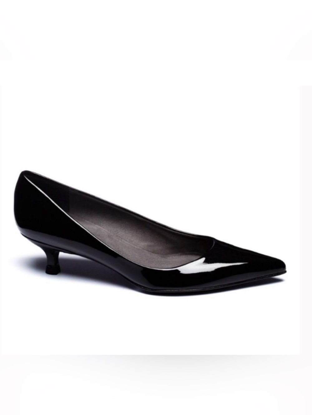 Stuart Weitzman Black Patent Pointed Kitten Heel Pump